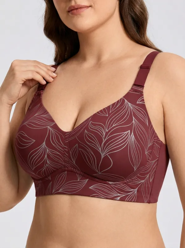 Women's Plus Size Dusty Blue Leaf Full-Coverage V-Neck Wireless Bra