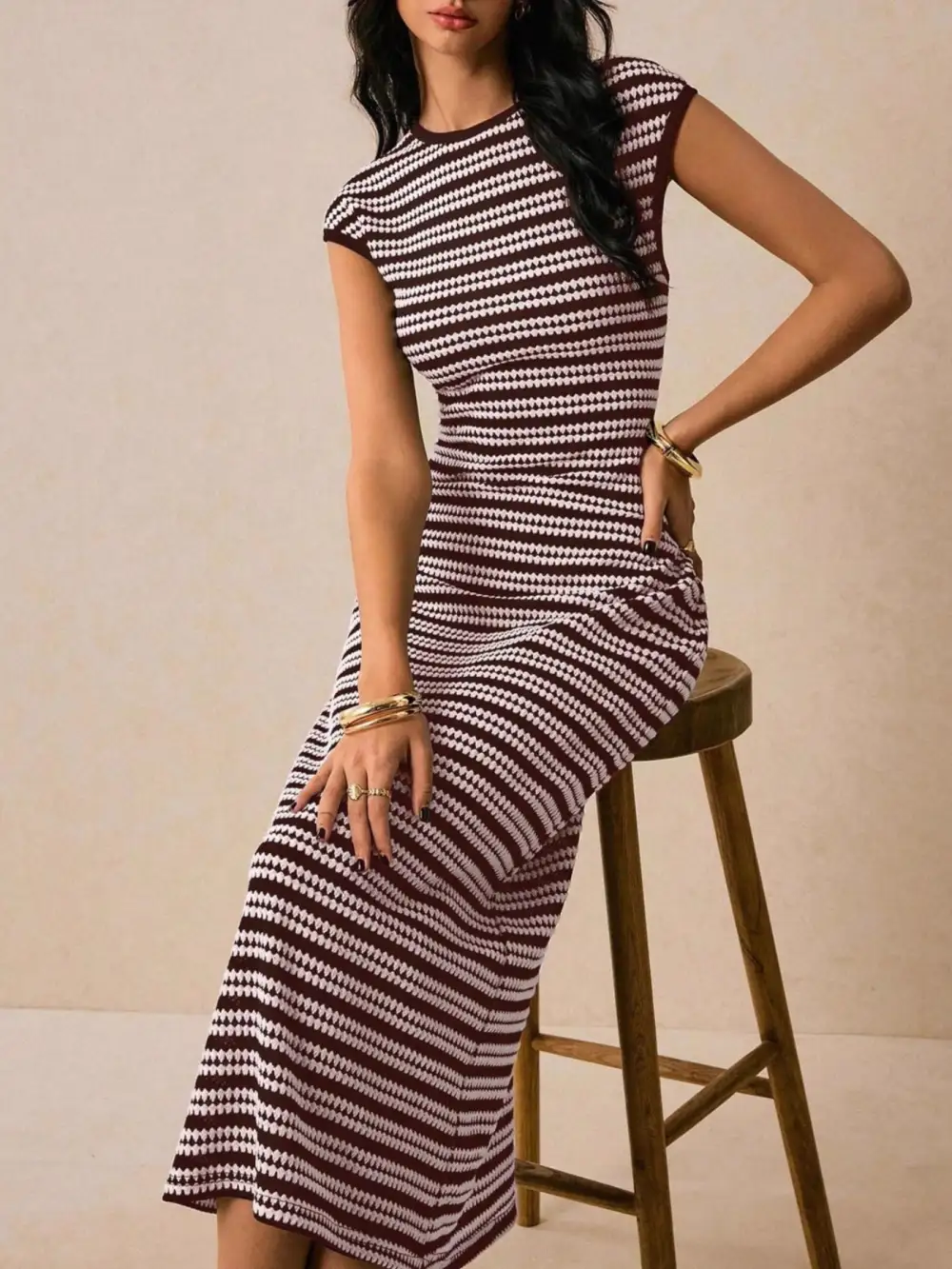 Balanced Detail Striped Midi Dress