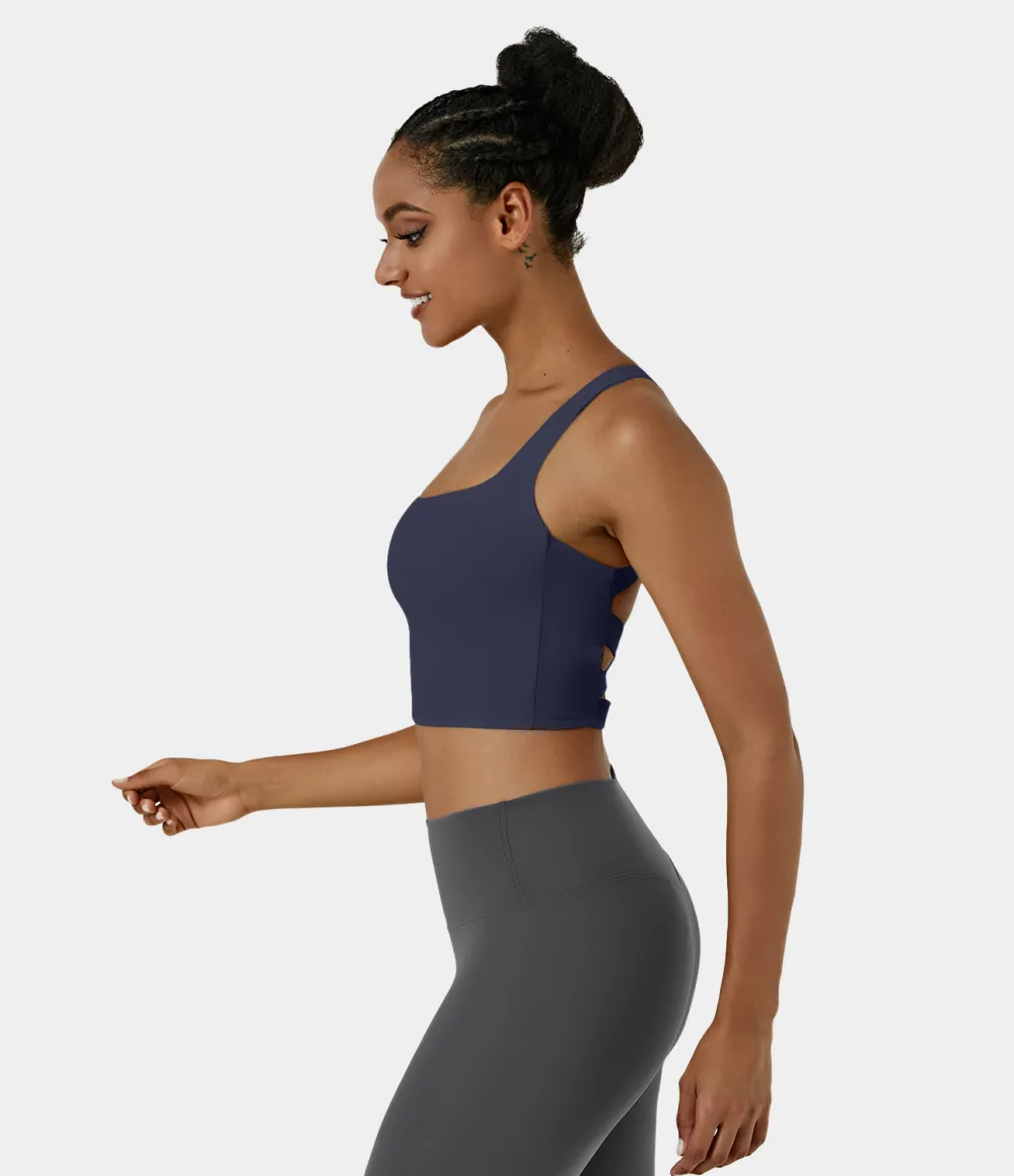 Softlyzero Airy Square Neck Backless Crisscross Cropped Cool Touch Yoga Tank Top-UPF50+