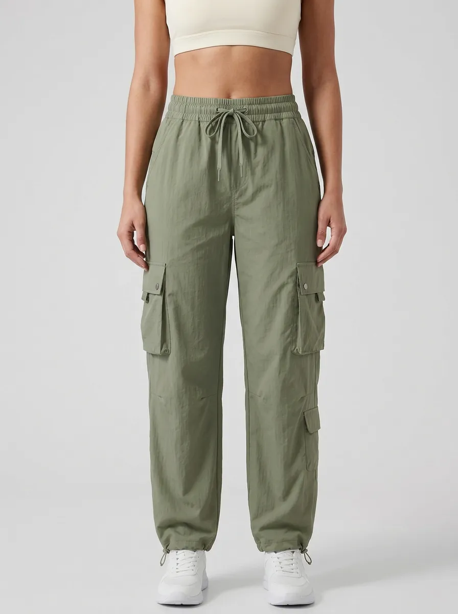 High-Rise Drawstring Breathable Cargo Pants