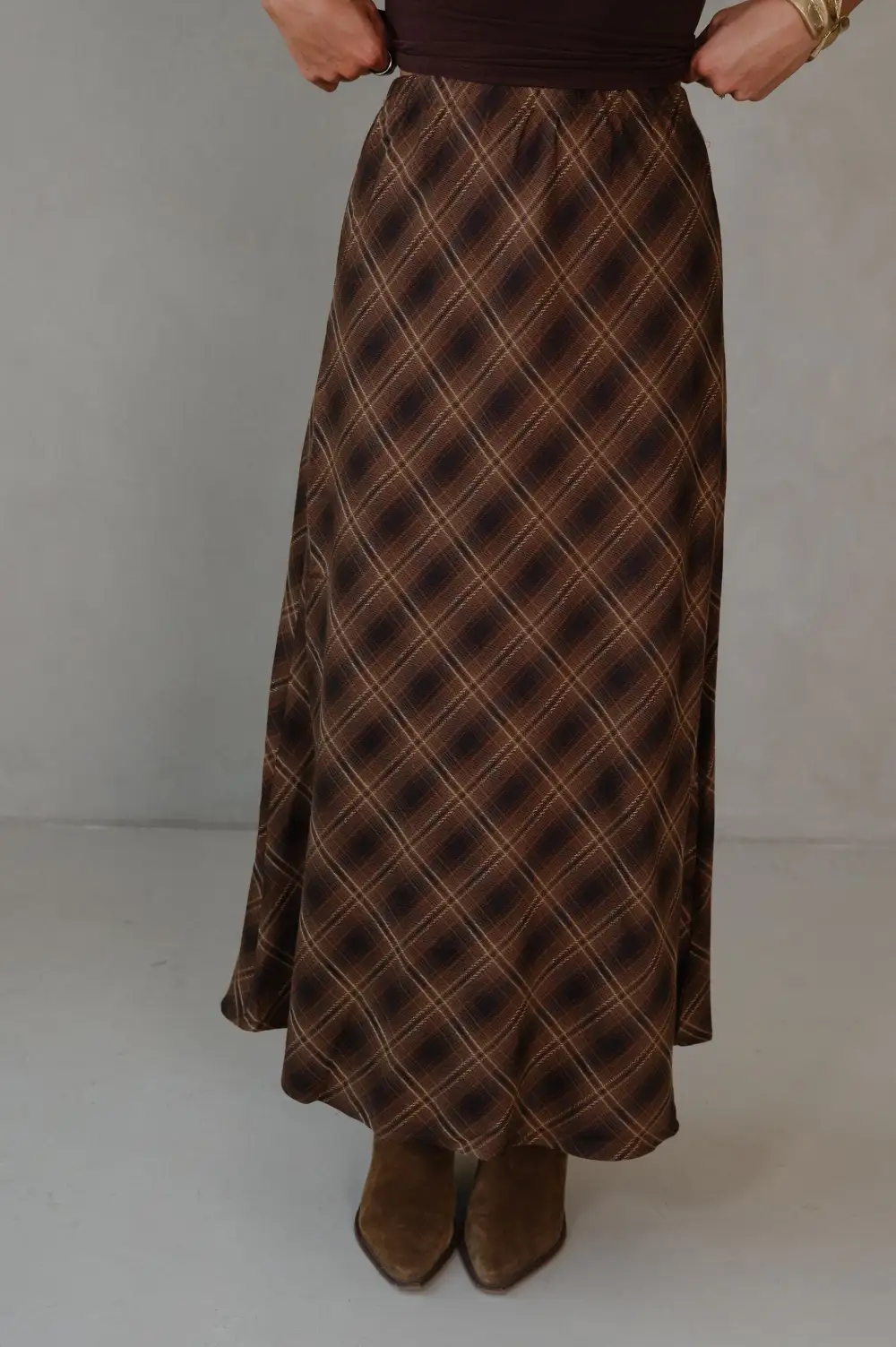 Plaid High Rise Midi Skirt