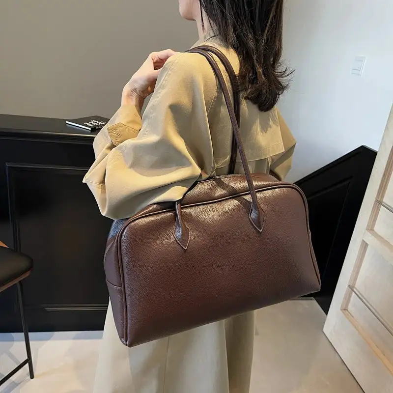 Bowling-Style PU Leather Shoulder Bag Versatile
