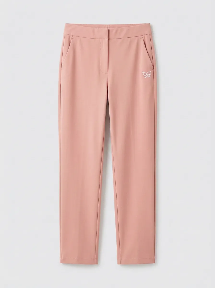 Women's Classic Everyday Butterfly Embroidered Mid Rise Straight Leg Pants