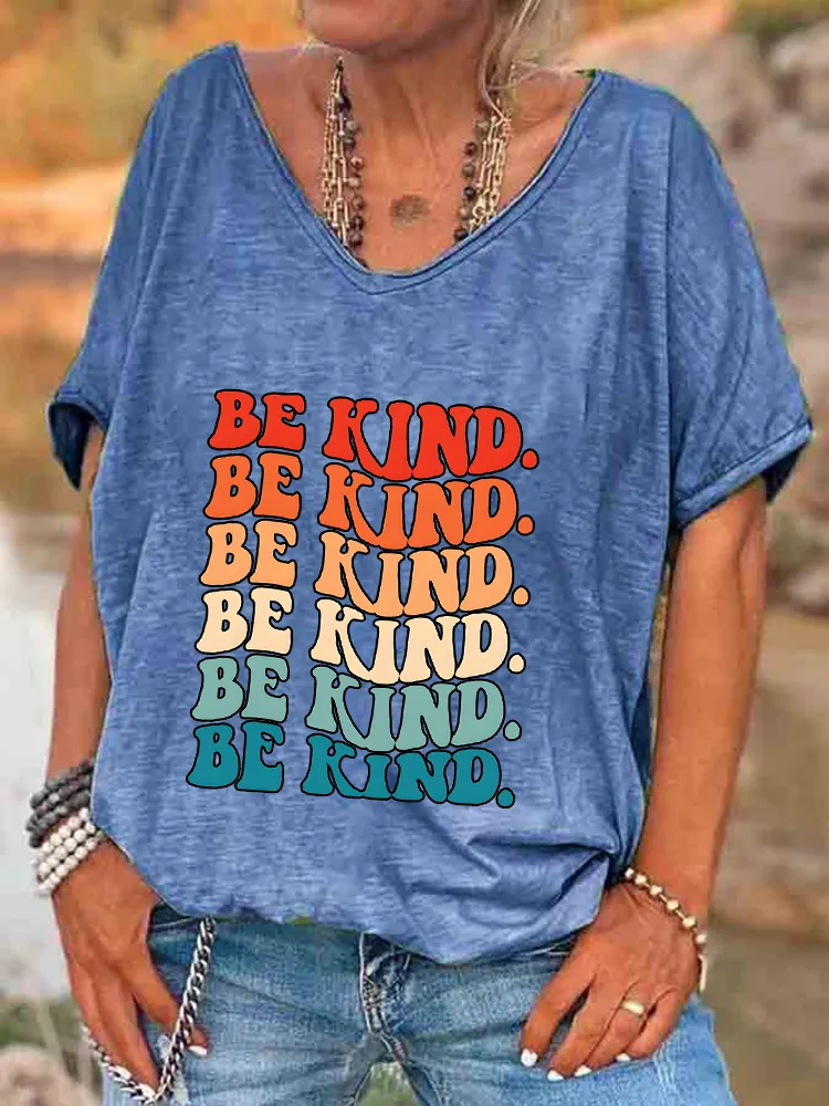 Be Kind Printed V-Neck Short-Sleeve T-Shirts