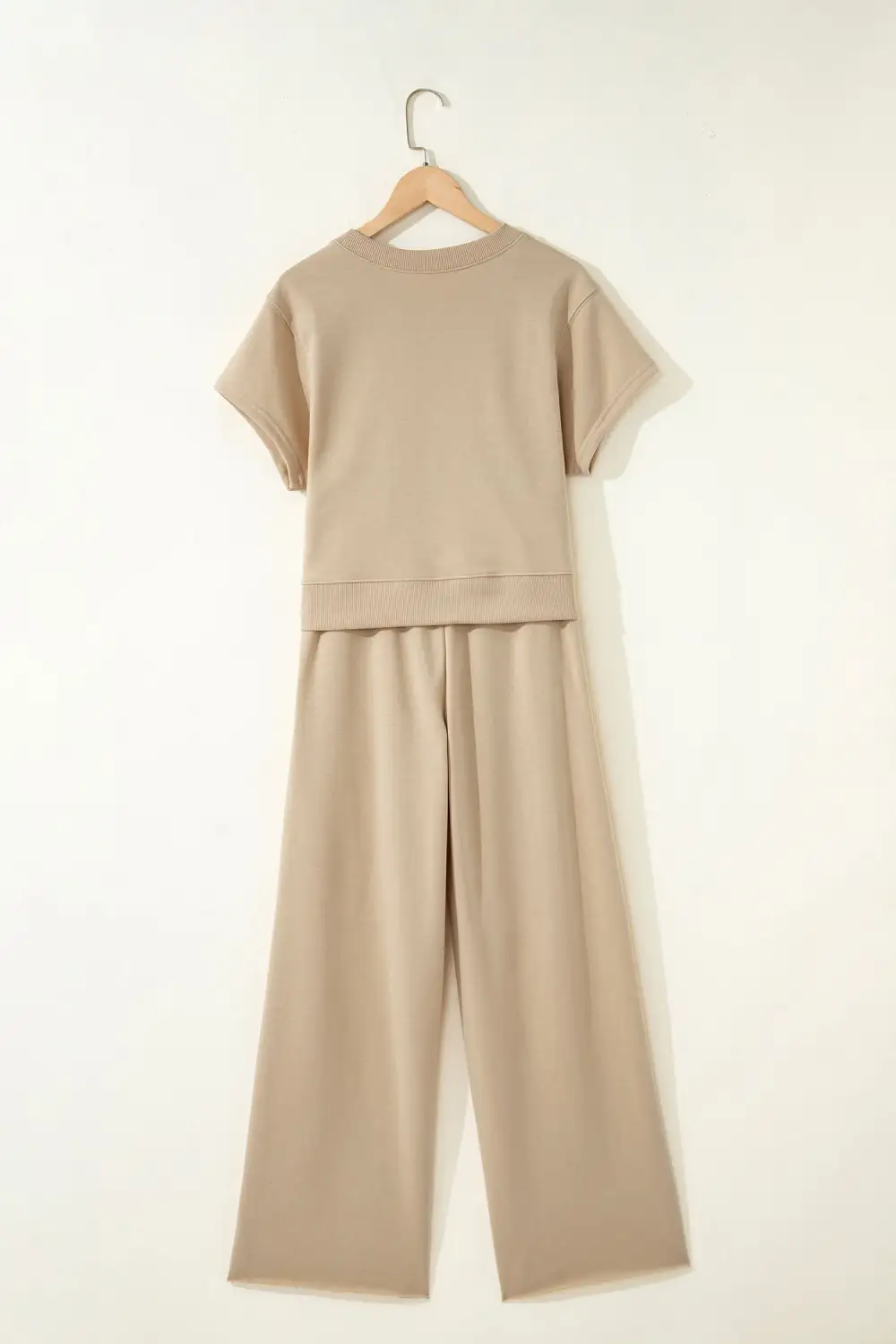 Women's Solid Color Loose Tee Drawstring Wide Leg Pants Two Piece Outfit