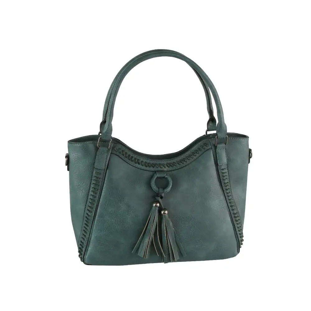 Whipstitch Tassel Bead Accented Shoulder Bag