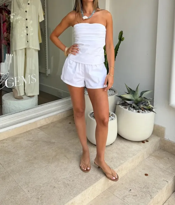 White Poplin Shorts