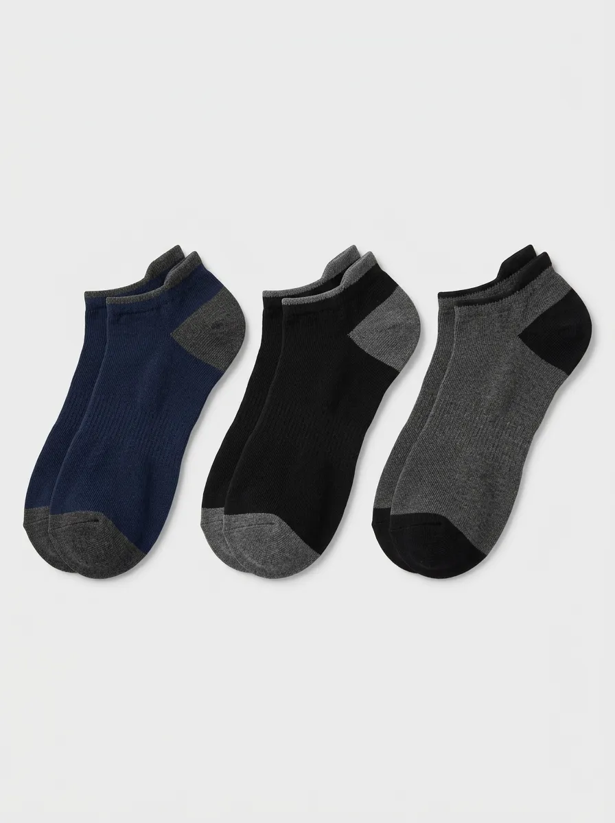 Men's 3-Pair Ribbed Reinforced Ankle Sock Set