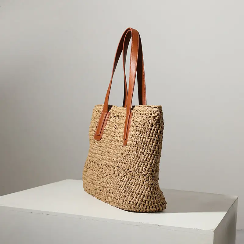 Woven Straw Bag Shoulder Handwoven Tote Large Capacity