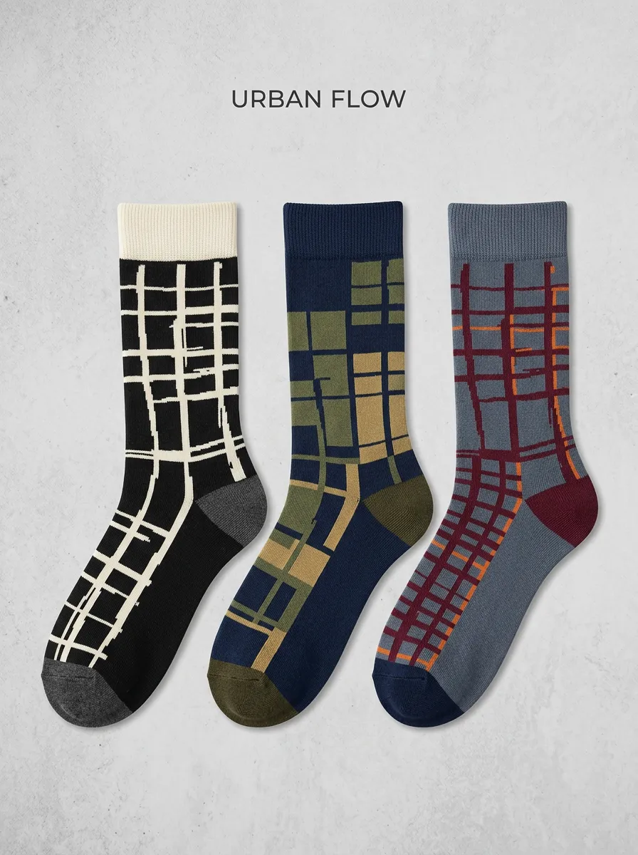 Geometric Plaid Geometric Casual Sock Set