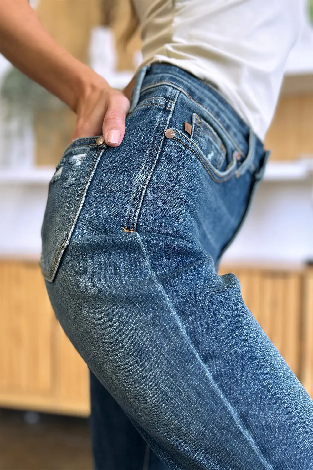 Textured High Waist Denim Jeans