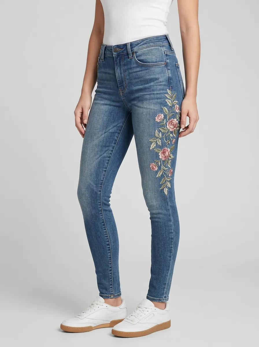 Women's Willow Floral Rose Embroidery Printed Slim Jeans