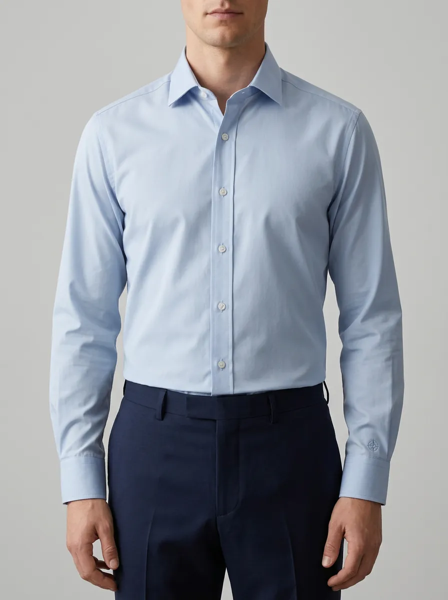 Men's Non-Iron Cotton Light Blue Long Sleeve Dress Shirt