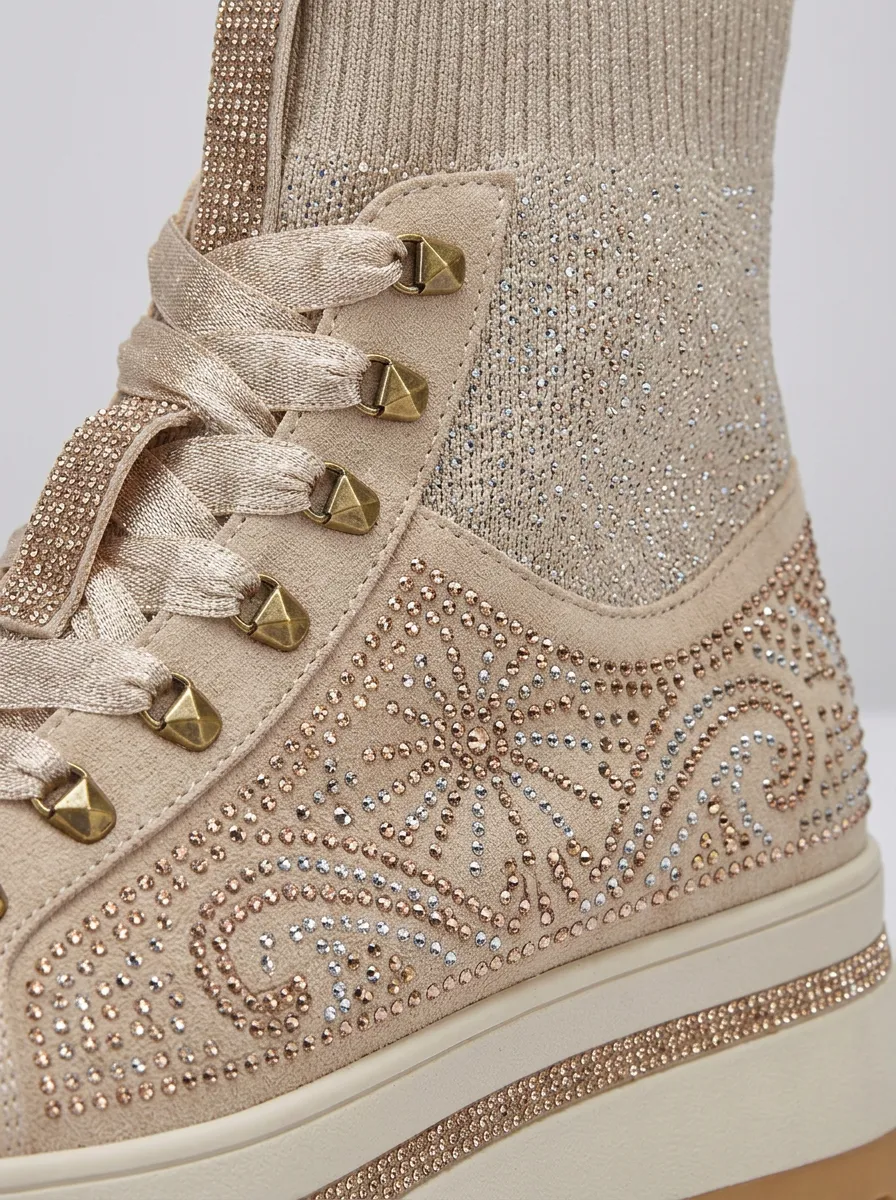 Everyday High-Top Women's Rhinestone Platform Shoes