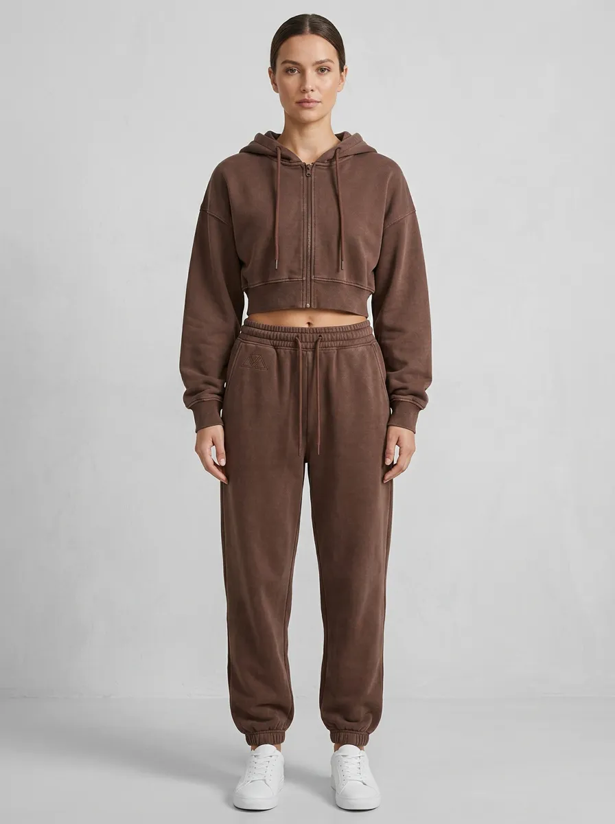 Cropped Jogger Athleisure Women's Cropped Zip-Up Hoodie Jogger Active Set