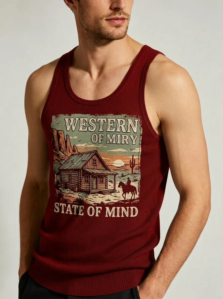 Men's Western Cowboy Cabin Desert Printed Tank Top