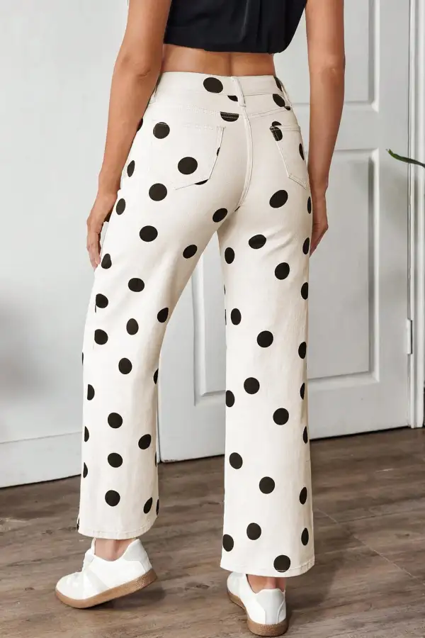 Women's Polka Dot Print Wide Leg Ankle Length Jeans