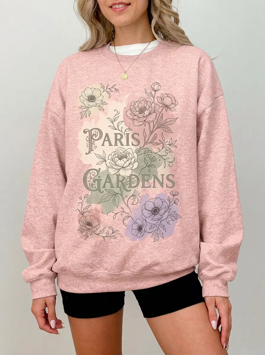 Women's Paris Gardens Floral Watercolor Printed Sweatshirt