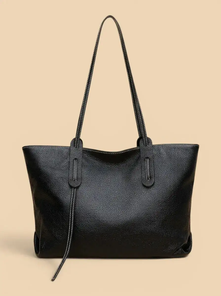 Two Tone Grained Leather Tote Bag