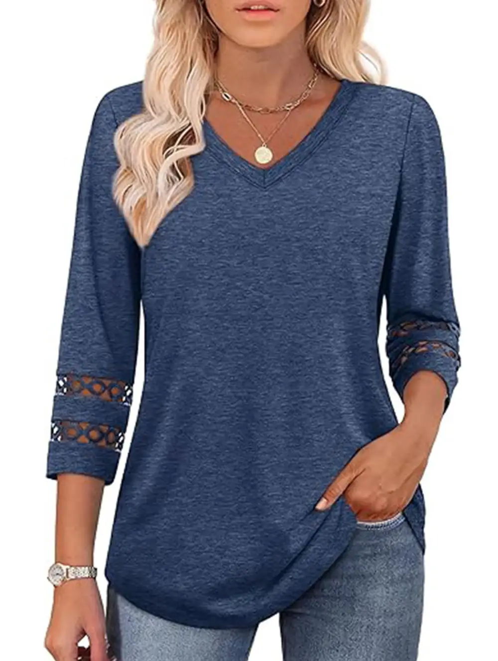 V-Neck Lace Trim Top