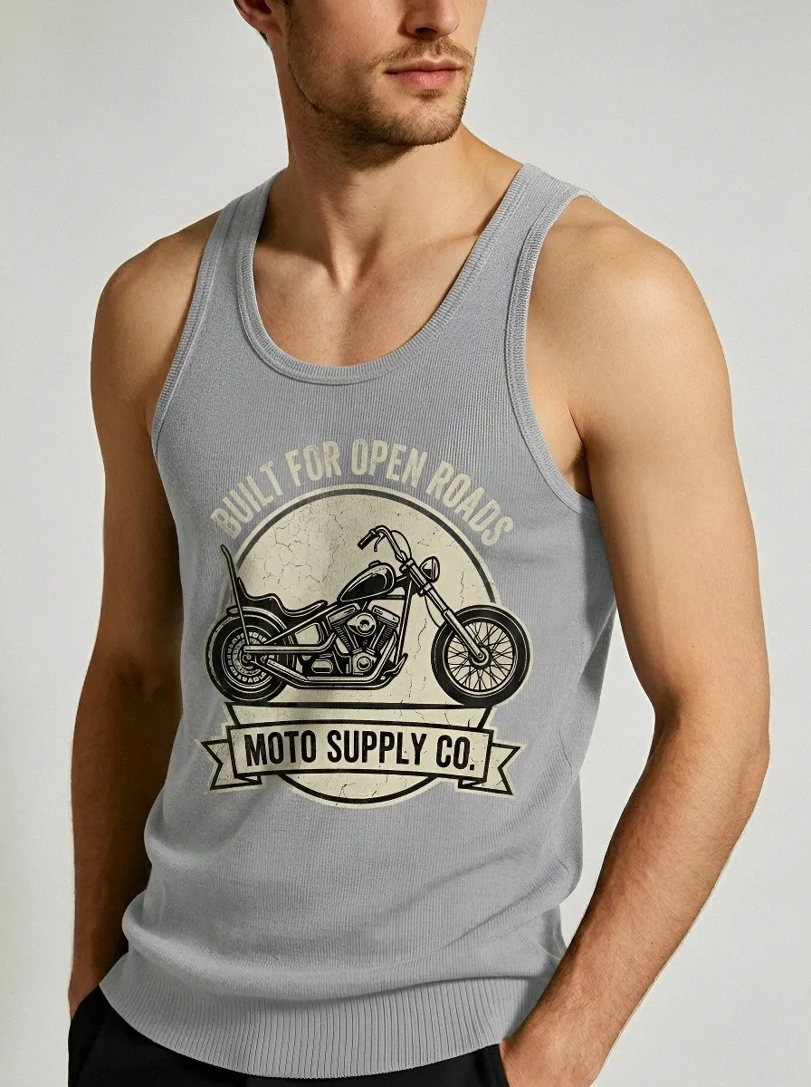 Men's Biker Motorcycle Lover Vintage Chopper Printed Tank Top