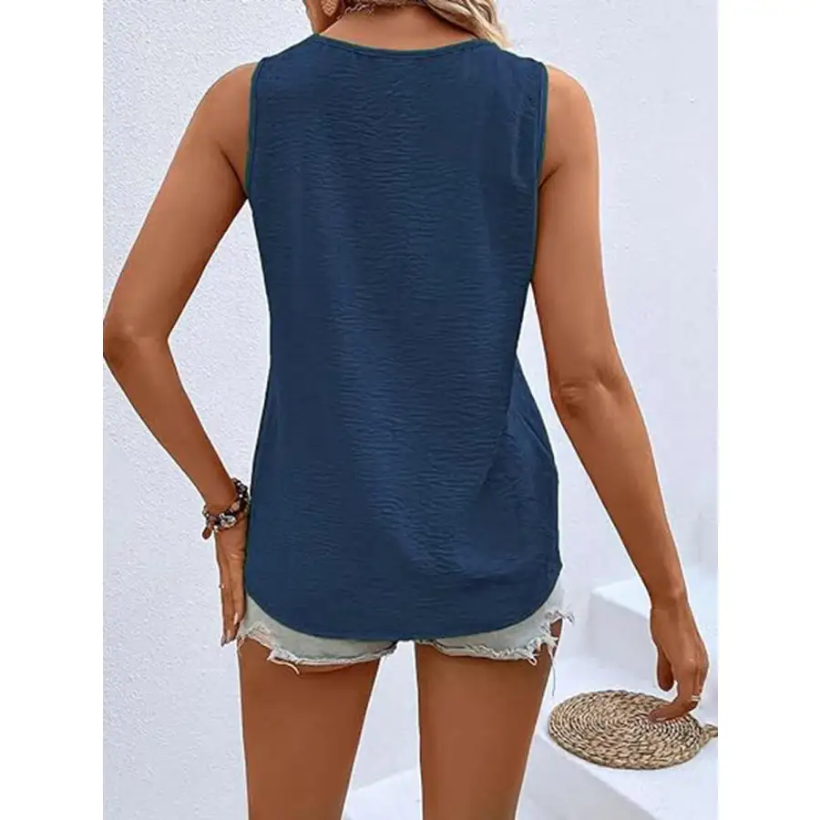 Full Size Decorative Button V Neck Tank