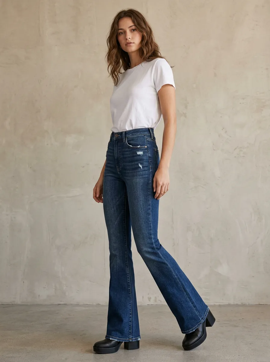 Distressed Women's High-Waist Stretch Flare Jeans