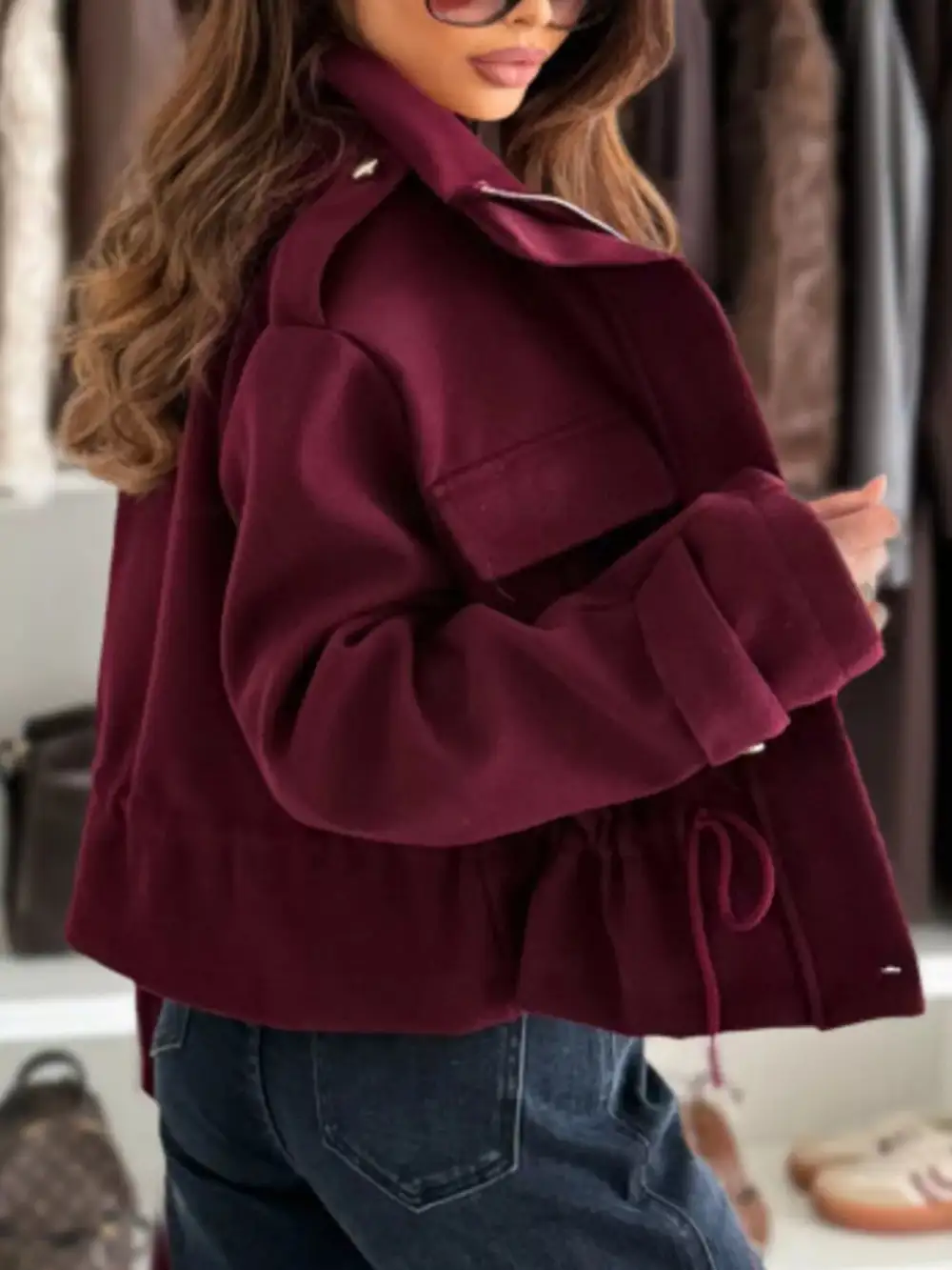 Drawstring Button-up Casual Jacket