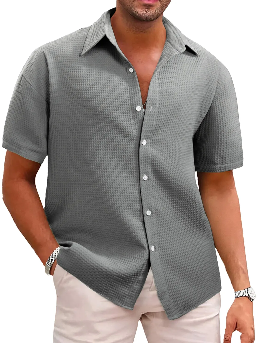 Everyday Textured Knit Camp Collar Shirt