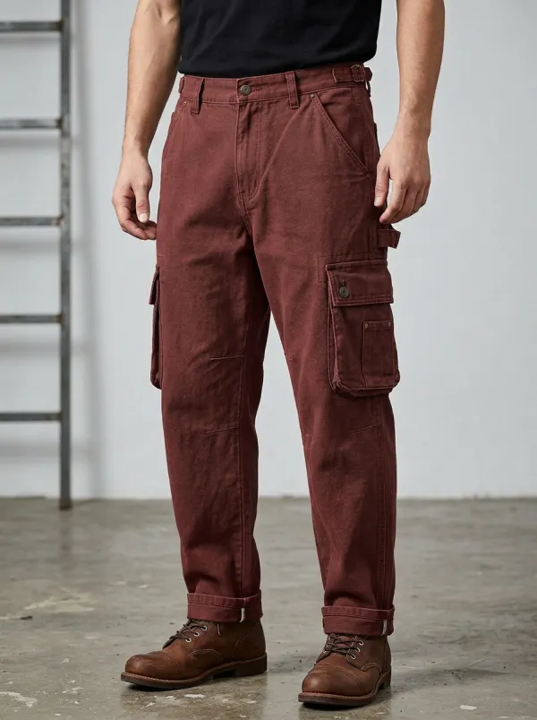 Men's Olive Green Multi-Pocket Utility Adjustable Waist Tabs Cargo Pants