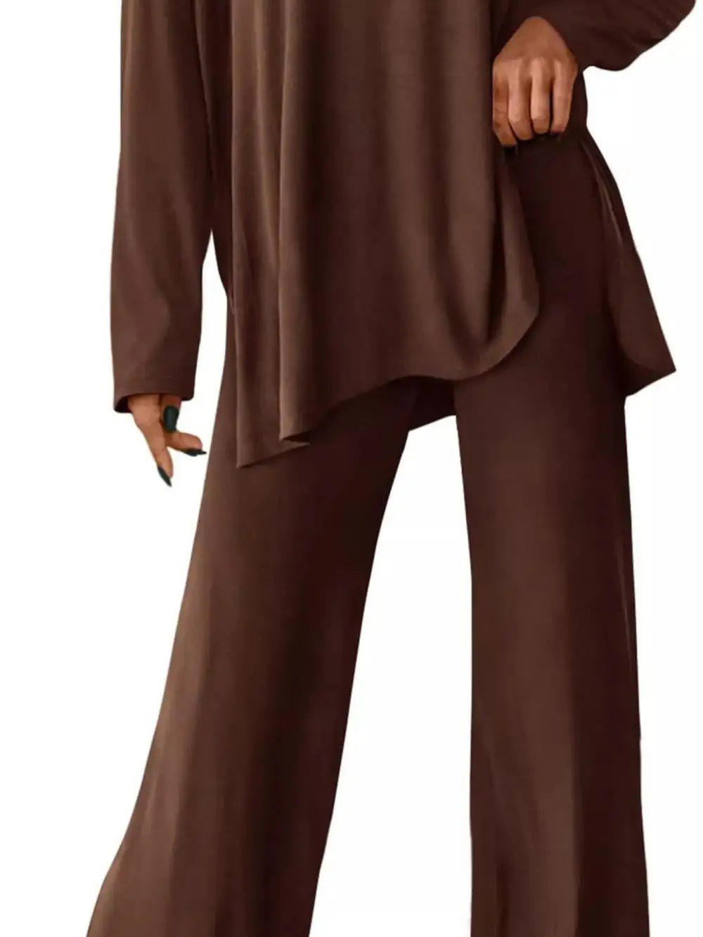 Casual Loose Long Sleeve Top and Wide Leg Pants Set