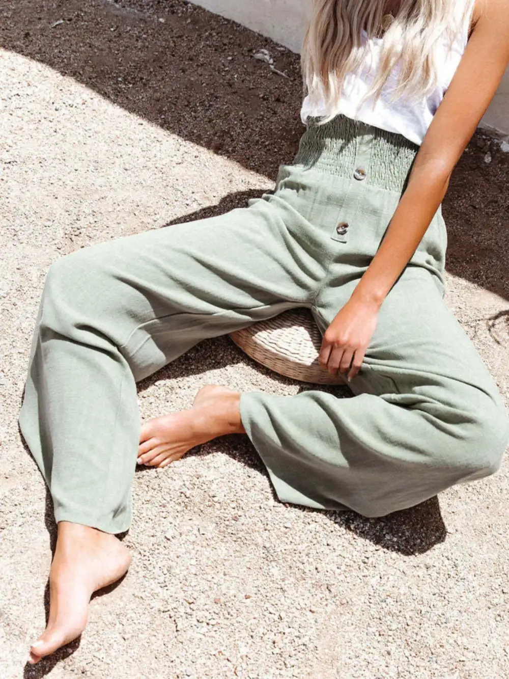 High Waisted Textured Wide Leg Plus Pants
