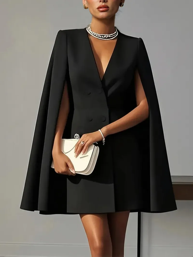 Modern Chic Neck Cape Sleeve Double Mini Dress
