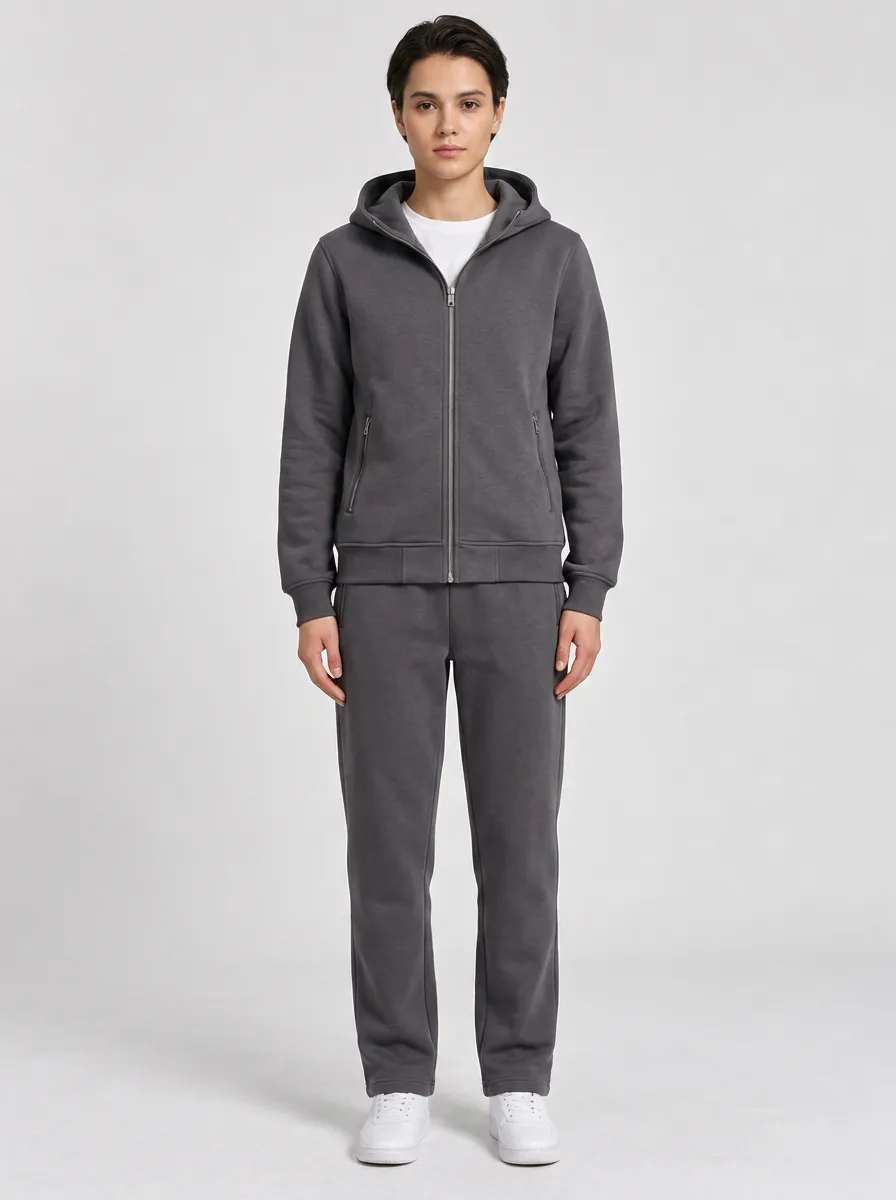 Unisex Modern Sport Zip-Up Hoodie Minimalist Tracksuit Set