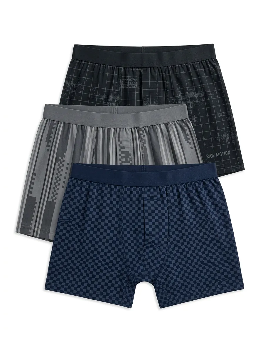 Grid Geometric Striped Boxer Brief Set