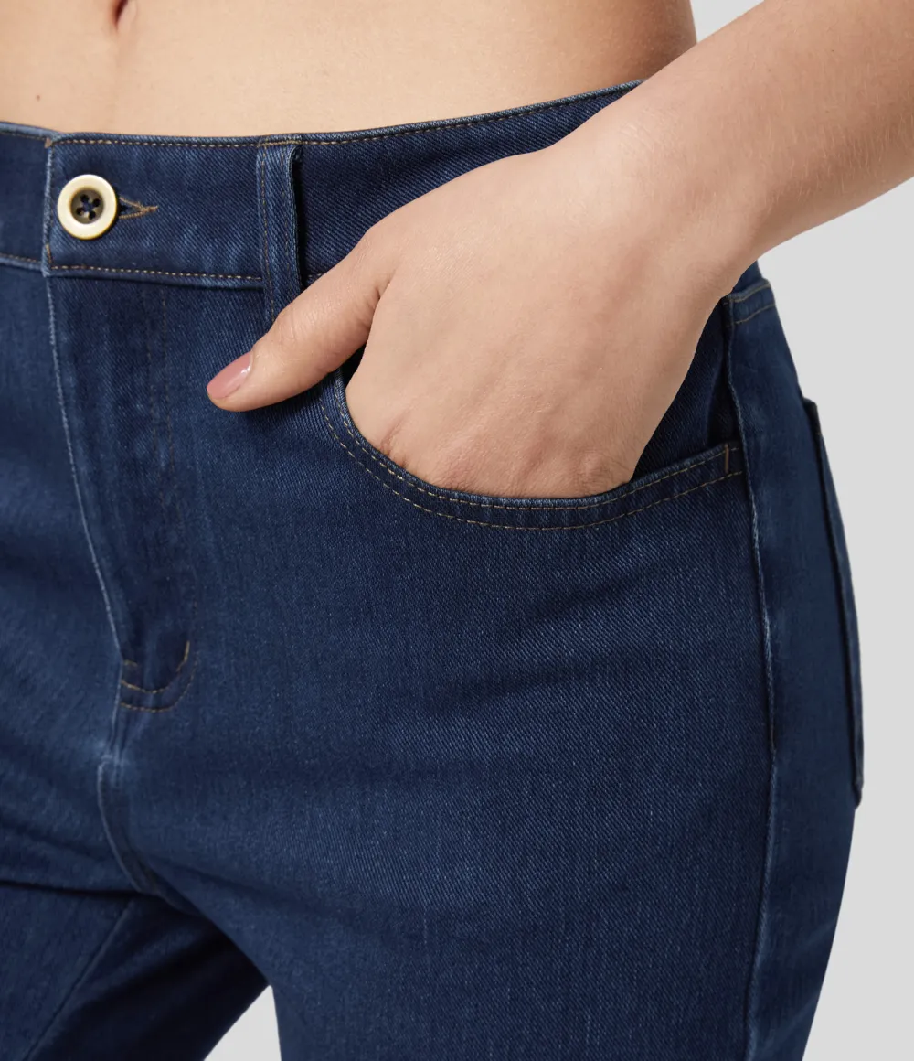 Magic Mid Rise Button Pockets Stretchy Knit Casual Bootcut Jeans