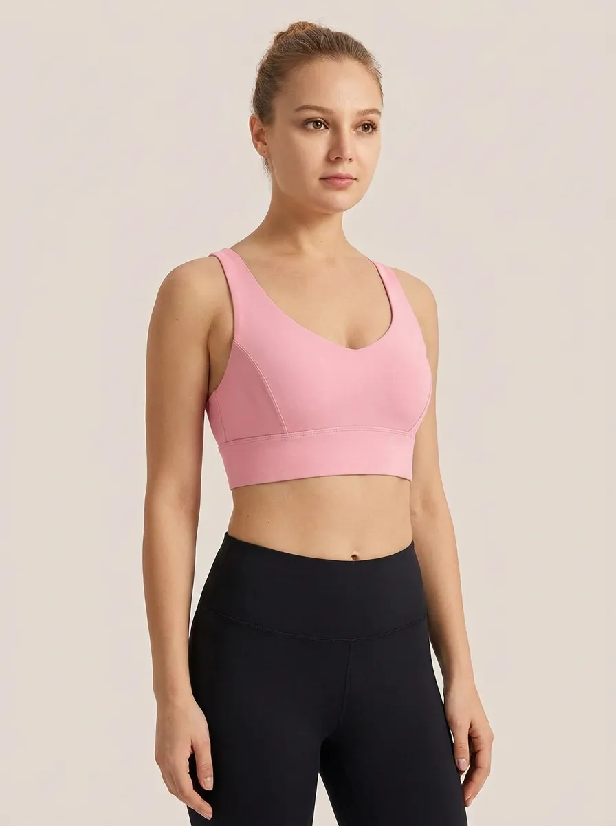 Women's V-Neck Paneled Wide-Strap Flat-Band Sports Bra