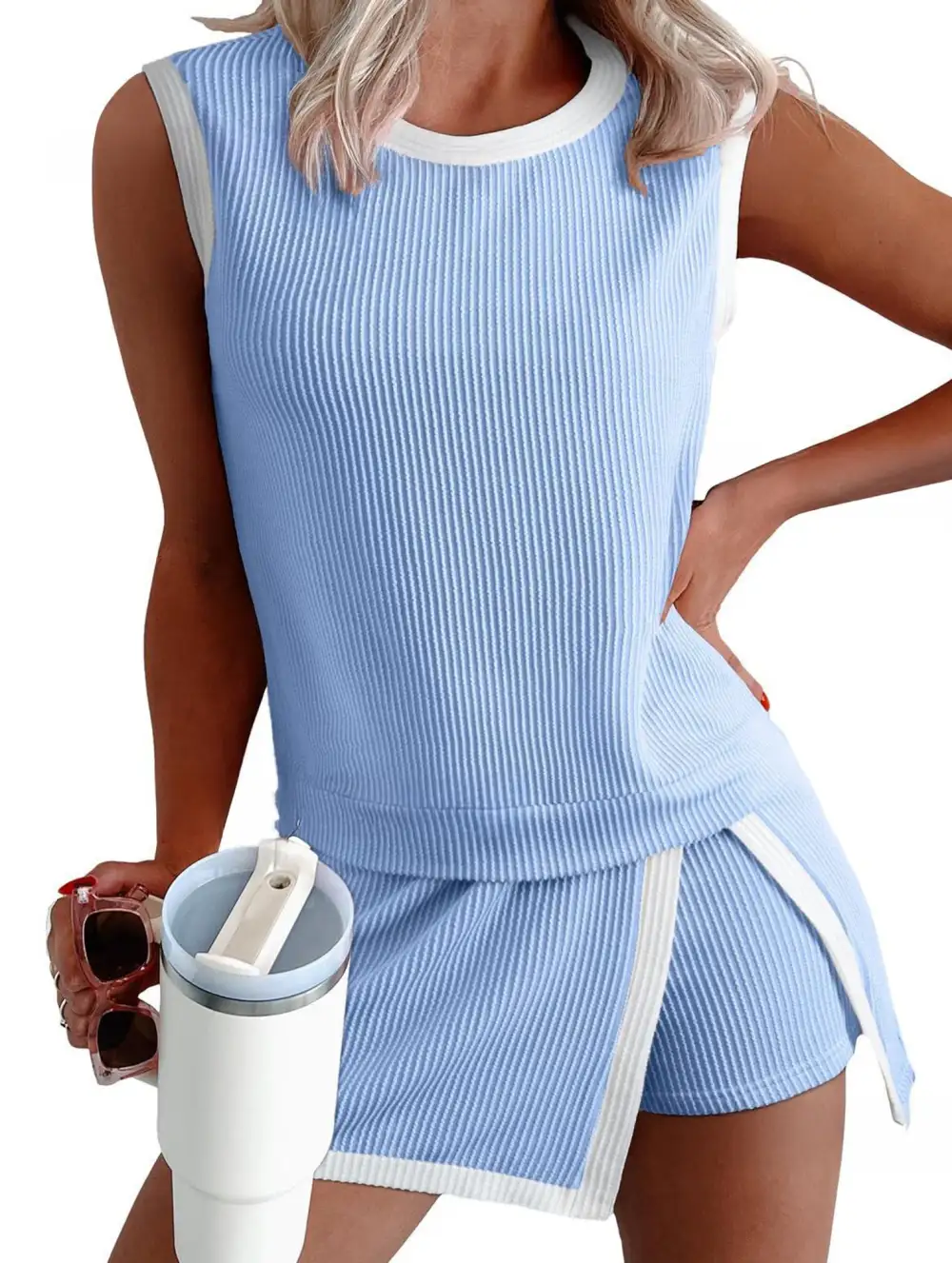 Block Slit Sport Tank Top Set