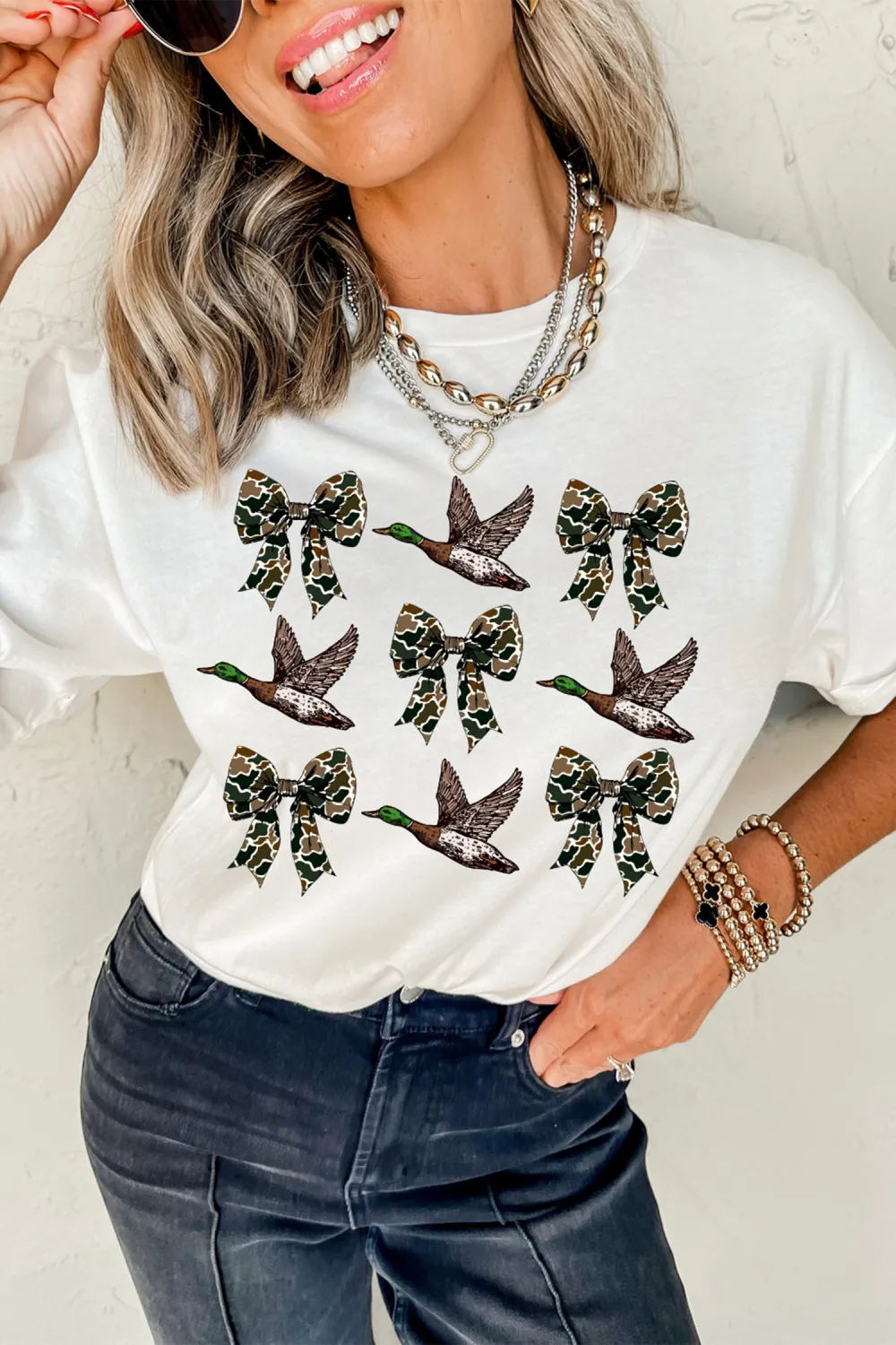 White Camo Bow Flying Mallard Tee