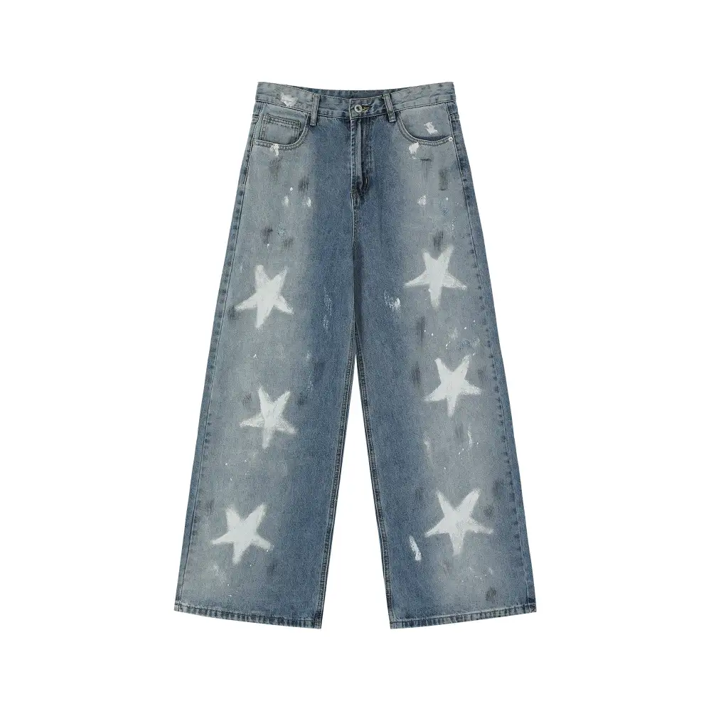 Star-Print Wide-Leg Jeans