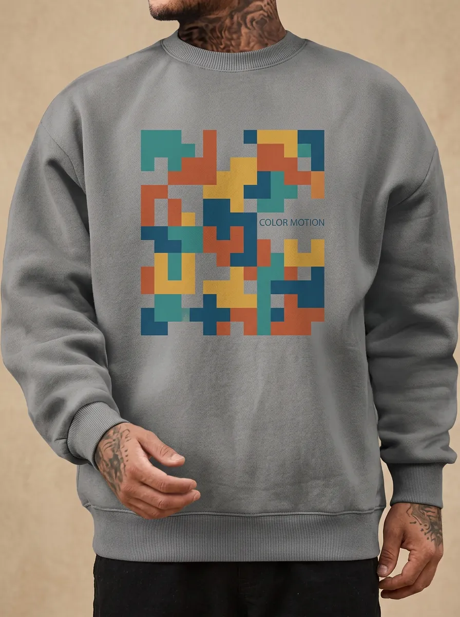 Geometric Abstract Color Motion Graphic Crewneck Sweatshirt