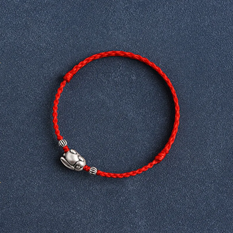 Handmade Sterling Silver Rabbit Rope Bracelet Anklet