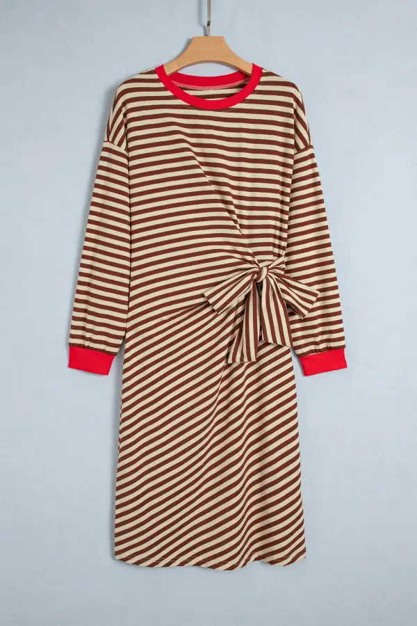 Women's Striped Colorblock Round Neck Long Sleeve Mini Dress