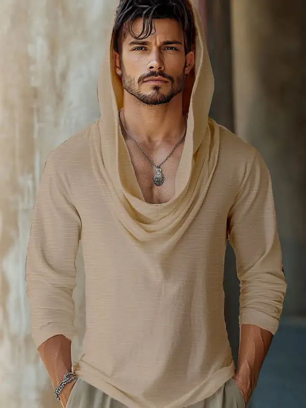 Unique Drape Design Hooded Top Shirt