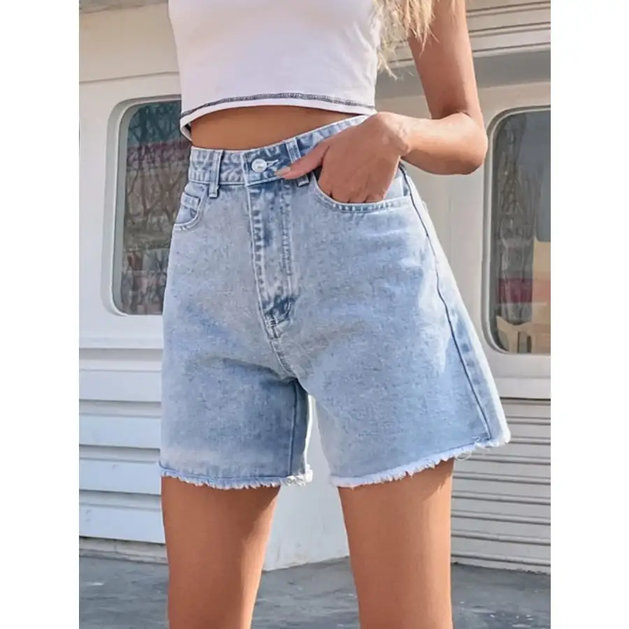 Classic Raw Hem High Waist Denim Shorts