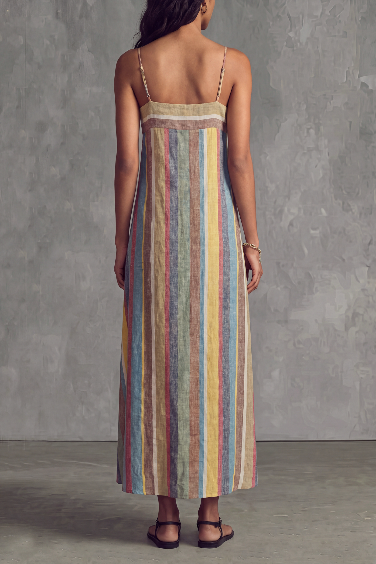 Classic Spaghetti Strap Striped Midi Dress