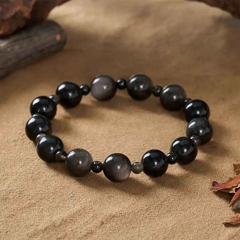 Obsidian Single Double Layer Round Bead Bracelet