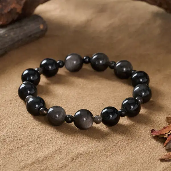 Obsidian Single Double Layer Round Bead Bracelet