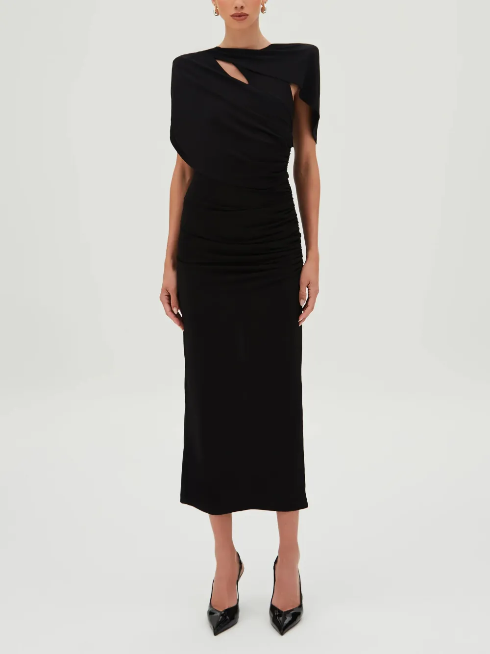 Elegant Cover Up Pleated Back Slit Midi Dress