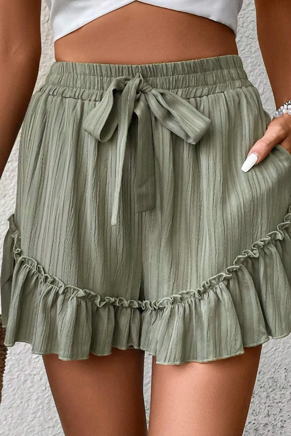 Tie Waist Ruffle Detail Casual Shorts